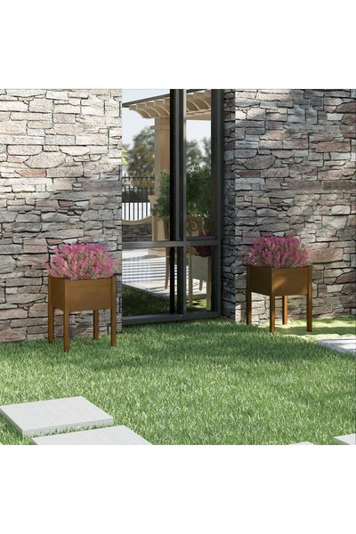 Concept Γλάστρες κήπου 2 τεμ. καφέ-μελί 50x50x70 εκ. από μασίφ ξύλο πεύκου