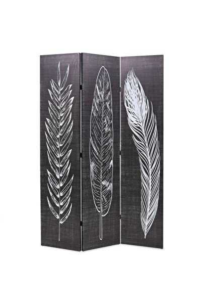 Concept Paravan cameră pliabil, negru&alb, 120 x 170 cm, imprimeu pene