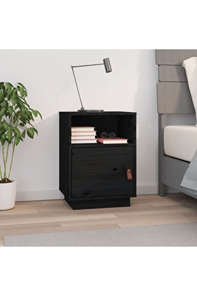 Concept Κομοδίνο, μαύρο, 40x34x55 cm, μασίφ ξύλο πεύκου