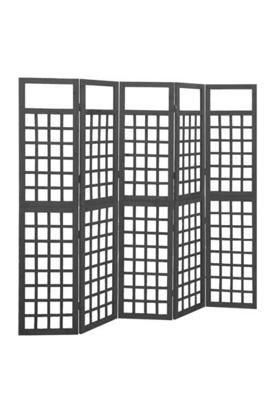 Concept Separator cameră cu 5 panouri negru 201,5x180 cm nuiele lemn brad