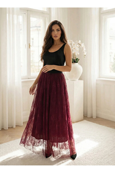 UniqueStore.ro Long Burgundy Lace Skirt- One Size