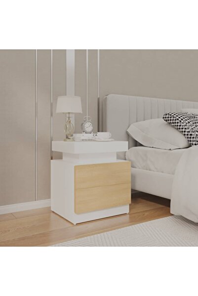 Concept Noptieră, alb și stejar sonoma, 45x35x52 cm, PAL