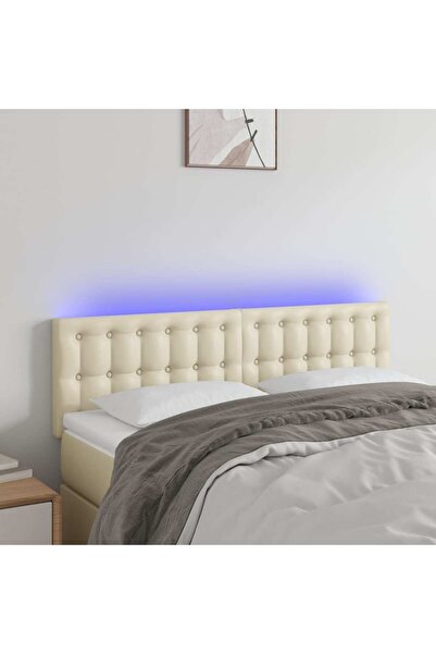 Concept Tăblie de pat cu LED, crem, 144x5x78/88 cm, piele ecologică