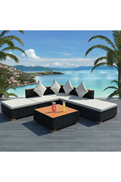 Concept Σετ επίπλων κήπου με μαξιλάρια, 6 τεμάχια, μαύρο, πολυρατάν