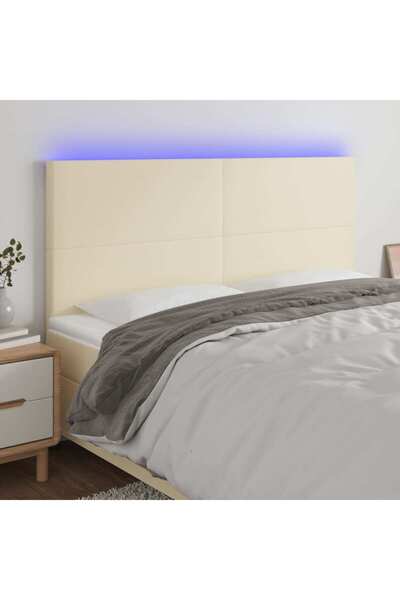Concept Tăblie cu LED-uri, crem, 160x5x118/128 cm, piele ecologică