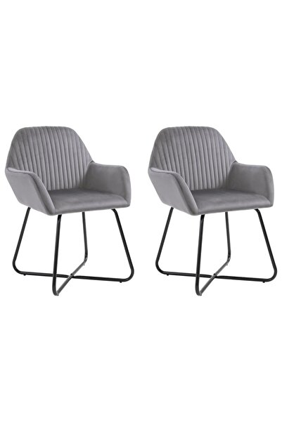 Concept Καρέκλες κουζίνας, σετ 2 τεμαχίων, γκρι, Βελούδο