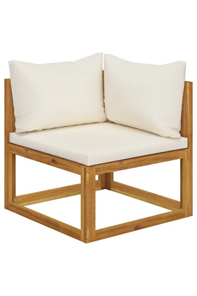 Concept Canapea colțar modular cu perne, alb crem, lemn masiv de acacia