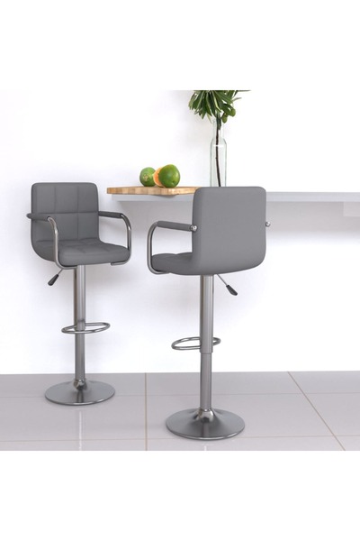 Concept Σκαμπό μπαρ, 2 τεμ., γκρι, οικολογικό Δερμάτινο