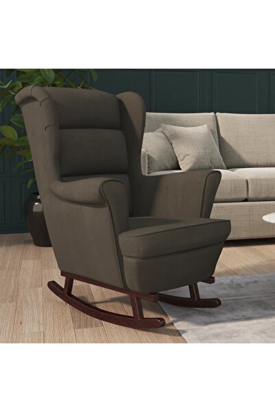 Concept Κουνιστή πολυθρόνα με πόδια από μασίφ ξύλο καουτσούκ, σκούρο γκρι, Βε...