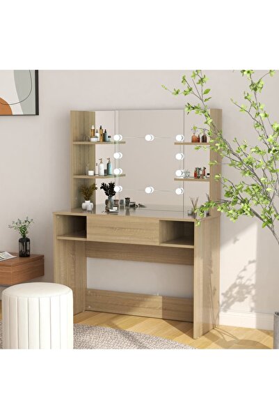 Concept Masă machiaj cu lumini LED, stejar, 100x40x135 cm , MDF