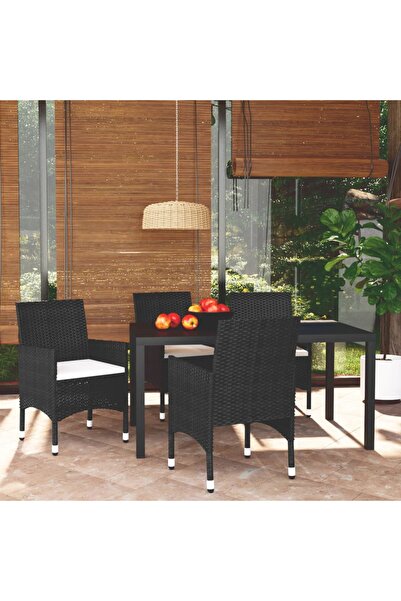 Concept Σετ τραπεζιού κήπου με μαξιλάρια, 5 τεμάχια, μαύρο, πολυεστέρας ρατάν