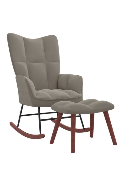 Concept Κουνιστή πολυθρόνα με σκαμπό, ανοιχτό γκρι, Βελούδο