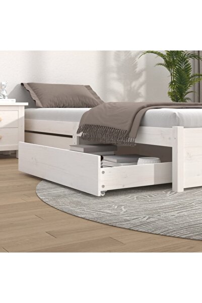 Concept Συρτάρια κρεβατιού, 2 τεμ., λευκό, μασίφ ξύλο πεύκου