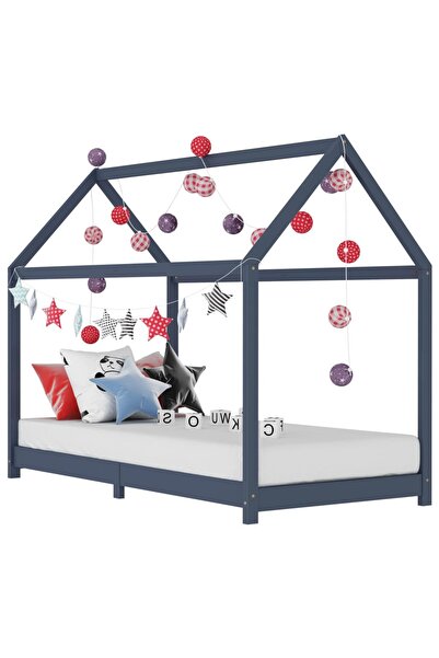 Concept Cadru de pat pentru copii, gri, 90 x 200 cm, lemn masiv de pin