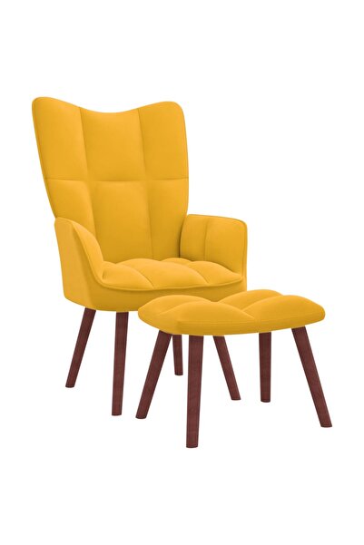 Concept Πολυθρόνα με σκαμπό, μουσταρδί, Βελούδο
