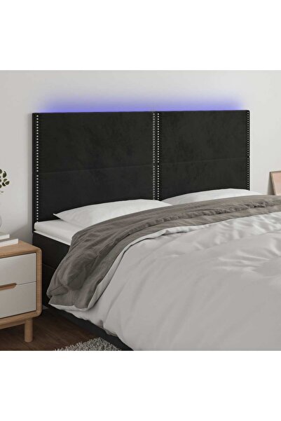 Concept Tăblie de pat cu LED, negru, 160x5x118/128 cm, catifea