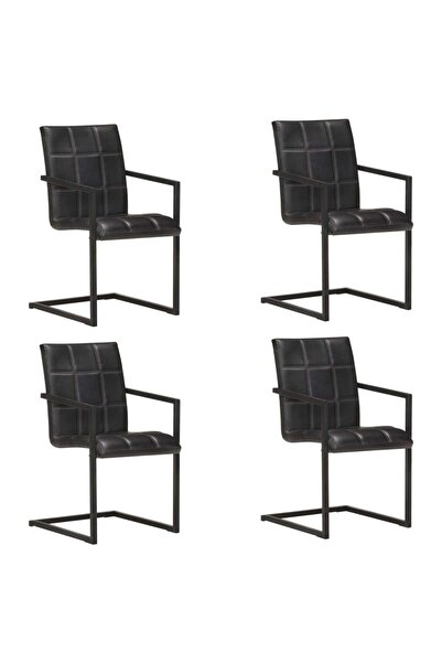 Concept Καρέκλες κουζίνας κονσόλας, 4 τεμ., μαύρες, Γνήσιο Δέρμα