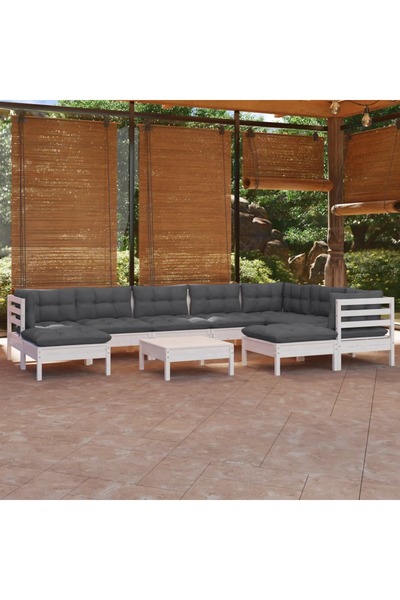 Concept Σετ επίπλων κήπου με μαξιλάρια, 10 τεμάχια, λευκό, μασίφ ξύλο πεύκου