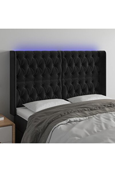 Concept Tăblie de pat cu LED, negru, 163x16x118/128 cm, catifea