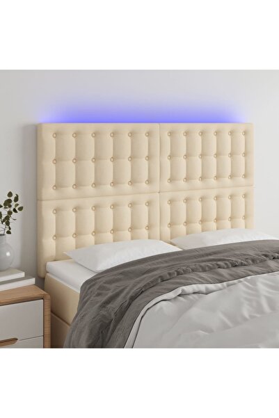 Concept Tăblie de pat cu LED, crem, 144x5x118/128 cm, textil