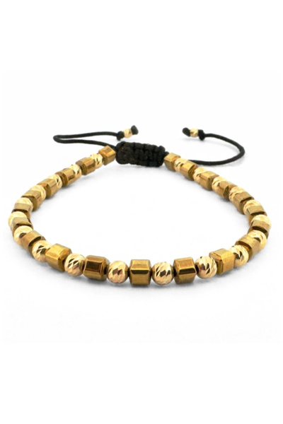 Onixbox Bracelet with Silver Beads 4 mm Gold Plated 18K, Golden Hematite Cube...