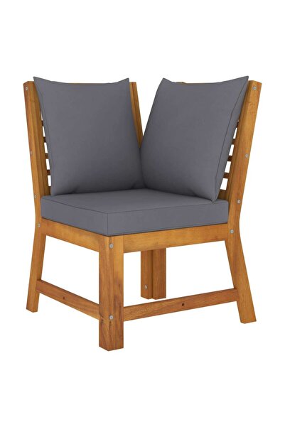 Concept Canapea de colț modulară, pernă gri închis, lemn masiv acacia