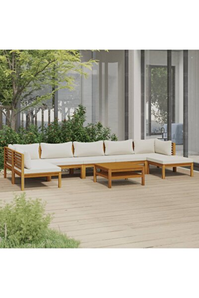 Concept Σετ επίπλων κήπου με κρεμ μαξιλάρια, 8 τεμάχια, μασίφ ξύλο ακακίας
