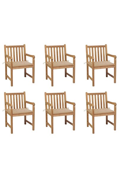 Concept Καρέκλες κήπου με μπεζ μαξιλάρια, 6 τεμ., από μασίφ ξύλο τικ