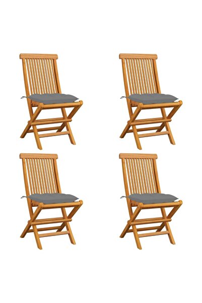 Concept Καρέκλες κήπου με γκρι μαξιλάρια, 4 τεμ., από μασίφ ξύλο τικ