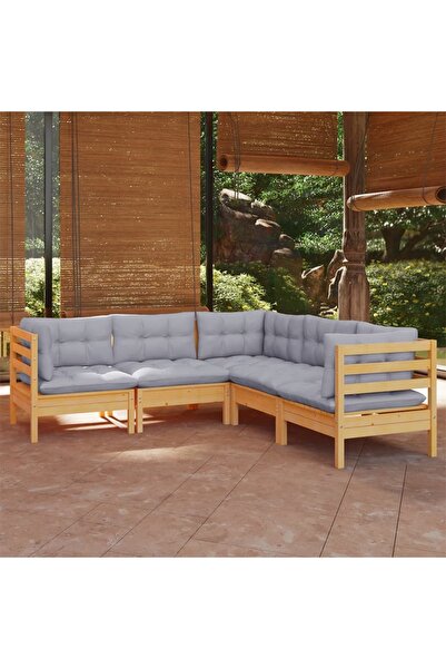 Concept Σετ επίπλων κήπου με μαξιλάρια, 5 τεμάχια, γκρι, μασίφ ξύλο πεύκου