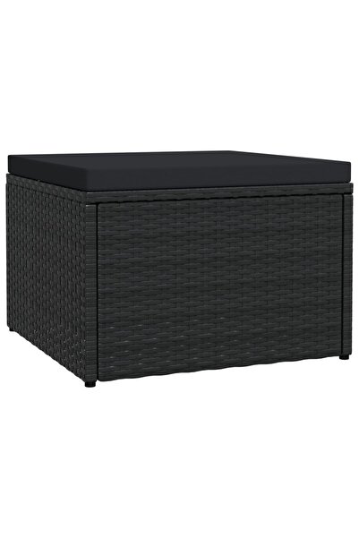 Concept Taburet de grădină cu pernă, negru, poliratan