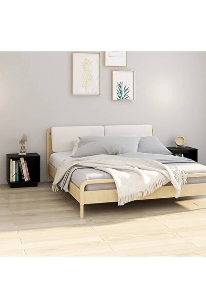 Concept Noptiere, 2 buc., negru, 40x30x40 cm, lemn masiv de pin