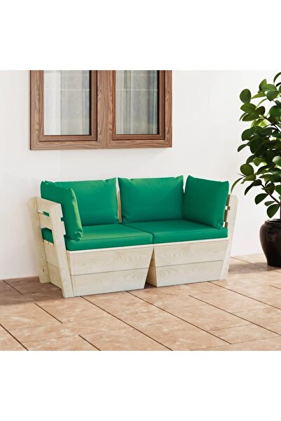 Concept Διθέσιος καναπές κήπου από παλέτες, με μαξιλάρια, ξύλο ελάτης