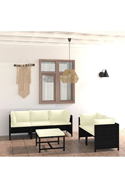 Concept Set mobilier de grădină cu perne, 6 piese, negru, poliratan