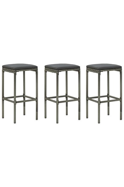 Concept Scaune de bar cu perne, 3 buc., gri, poliratan