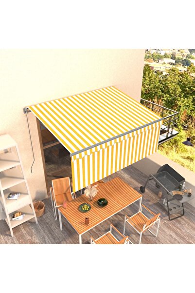 Concept Χειροκίνητη αναδιπλούμενη τέντα με στόρι, κίτρινη & λευκή, 3x2,5 μ.