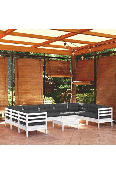 Concept Σετ επίπλων κήπου με μαξιλάρια, 10 τεμάχια, λευκό, μασίφ ξύλο πεύκου