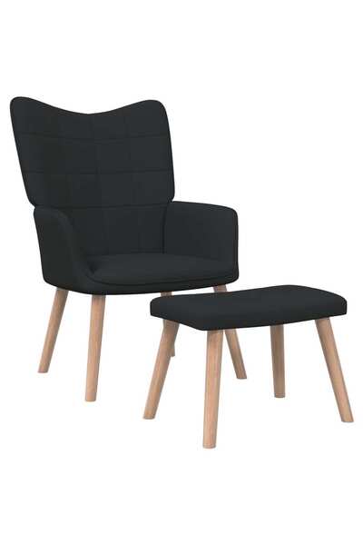 Concept Πολυθρόνα με σκαμπό, μαύρη, υφασμάτινη