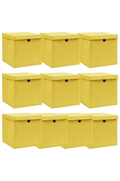 Concept Storage boxes with lids, 10 pcs., yellow, 32x32x32 cm, textile