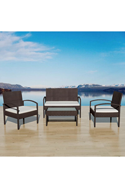 Concept Set mobilier de grădină cu perne, 4 piese, maro, poliratan