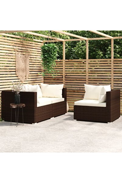 Concept Σετ επίπλων κήπου με μαξιλάρια, 3 τεμάχια, καφέ, πολυρατάν