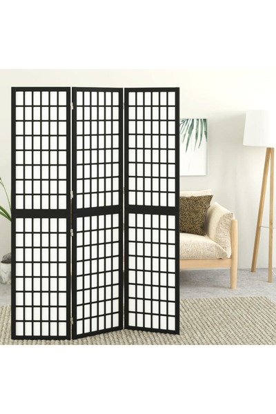 Concept Paravan pliabil cu 3 panouri, stil japonez, negru, 120x170 cm