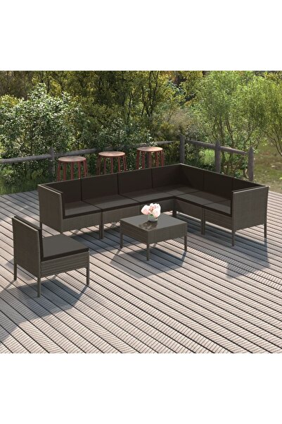 Concept Σετ επίπλων κήπου 8 τεμαχίων με μαξιλάρια, γκρι, πολυρατάν