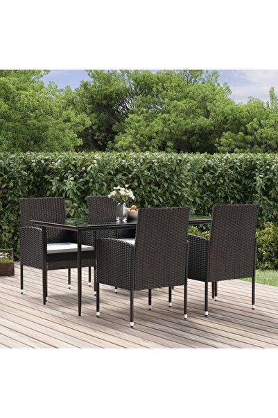 Concept Σετ επίπλων κήπου 5 τεμαχίων με μαξιλάρια, μαύρο, πολυρατάν