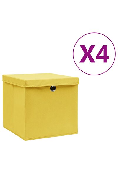 Concept Κουτιά αποθήκευσης με καπάκια, 4 τεμ., κίτρινο, 28x28x28 εκ.
