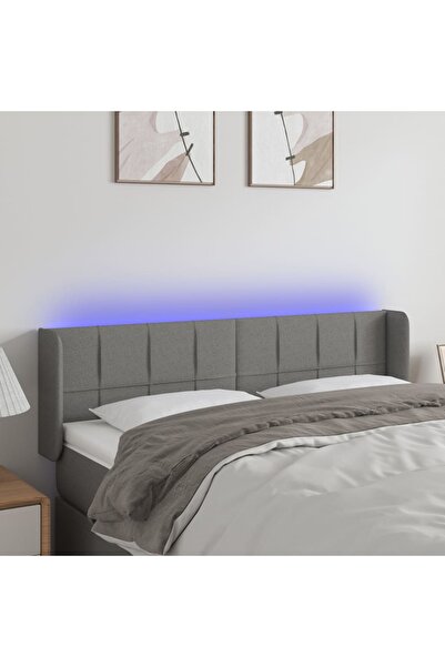 Concept Tăblie de pat cu LED, gri închis, 147x16x78/88 cm, textil