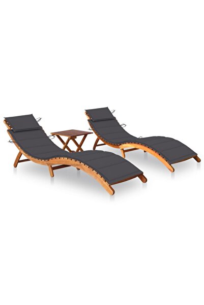Concept Șezlonguri, 2 buc., cu masă și perne, lemn masiv de acacia
