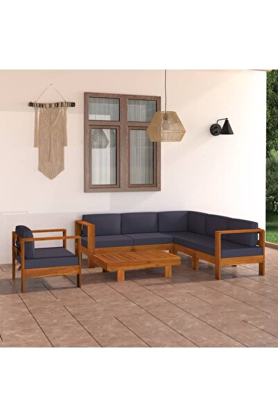 Concept Σετ επίπλων κήπου με επένδυση σε σκούρο γκρι χρώμα, 7 τεμάχια, ξύλο α...