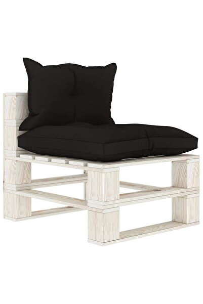 Concept Καναπές κήπου από παλέτες, μεσαίο, μαύρα μαξιλάρια, ξύλο