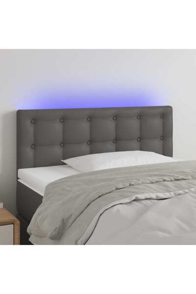 Concept Tăblie de pat cu LED, gri, 90x5x78/88 cm, piele ecologică